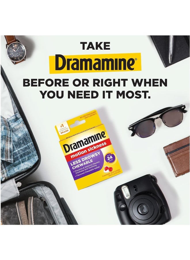 Dramamine All Day Less Drowsy Motion Sickness Relief, Raspberry Cream Flavor, 12 Chewable Tablets, Pack of 2 - Image 4